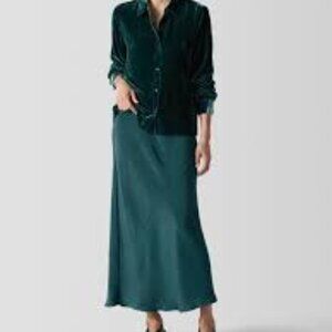 NWT Eileen Fisher Pine Silk Double Crepe Bias Skirt